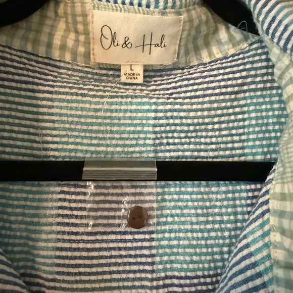 Oli & Hali Blue and Teal Striped Seersucker Shirt - Picture 2 of 3